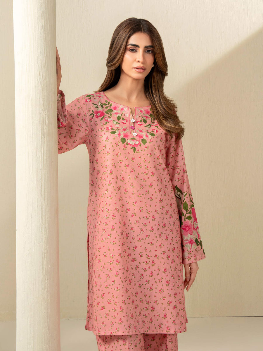 Tea Pink Khaddar 2-Piece Suit | Floral Printed