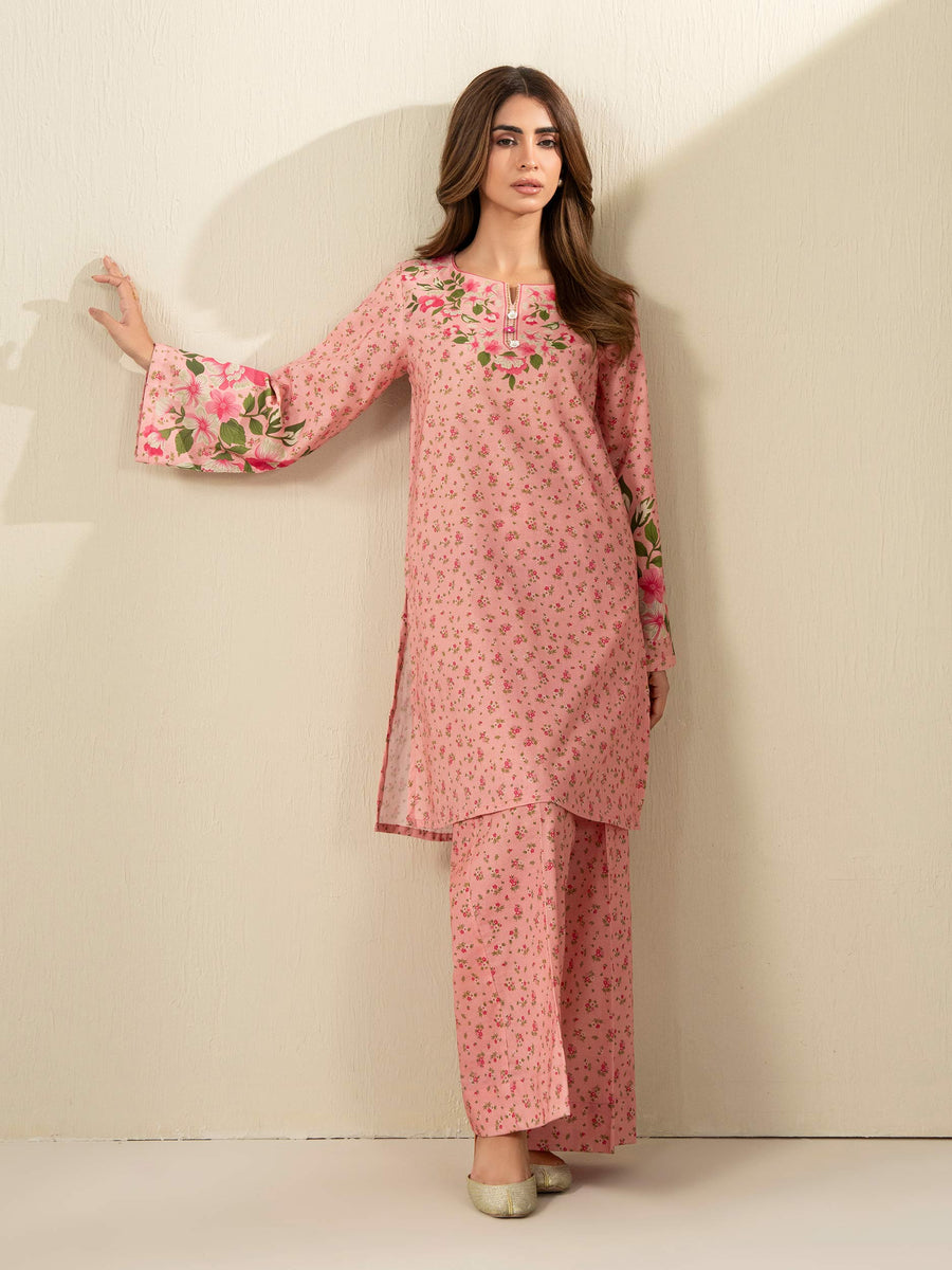 Tea Pink Khaddar 2-Piece Suit | Floral Printed
