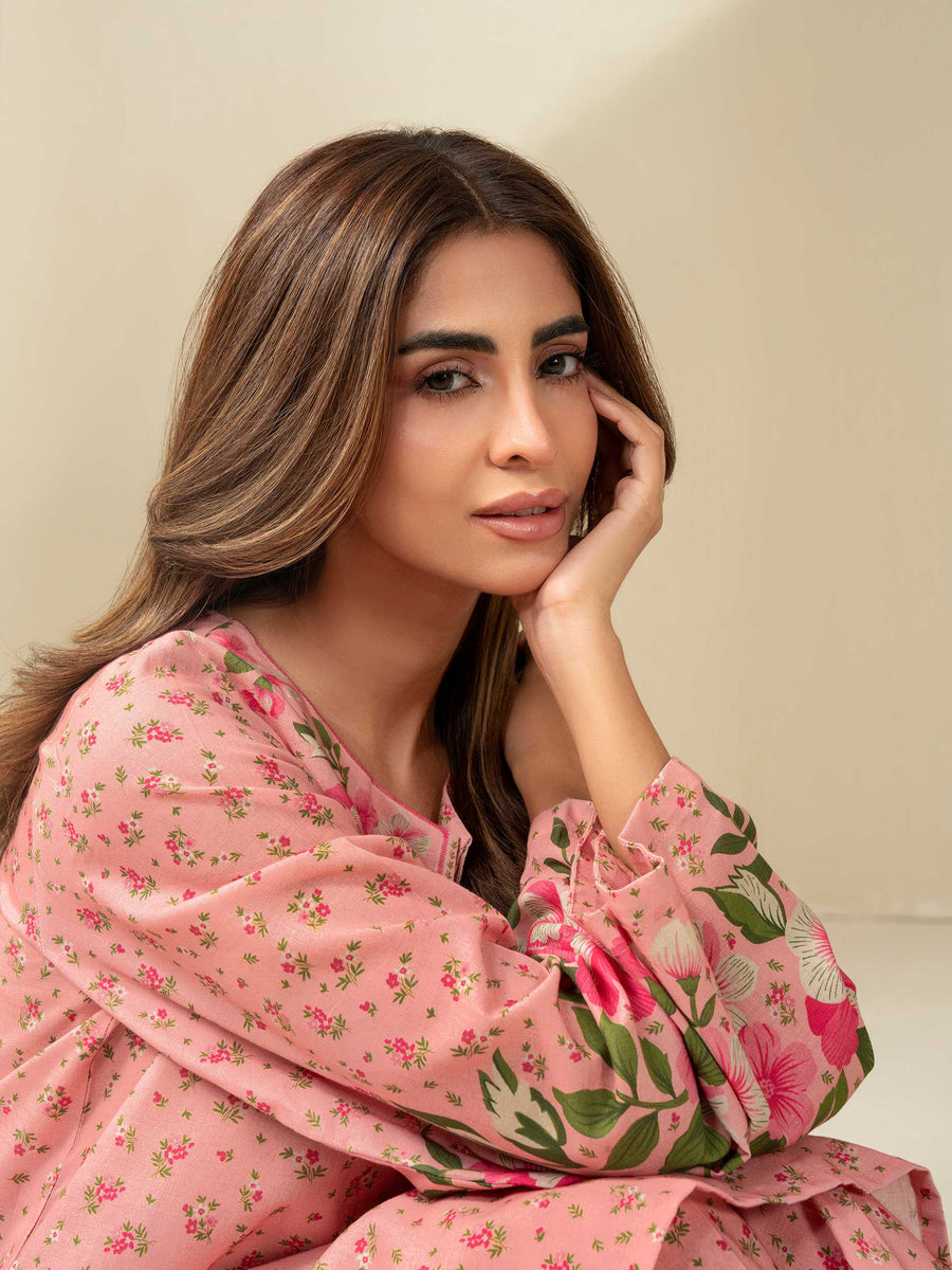 Tea Pink Khaddar 2-Piece Suit | Floral Printed