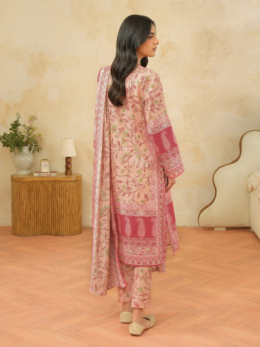 Tea Pink Khaddar 3-Piece Suit | Floral Resham Embroidery