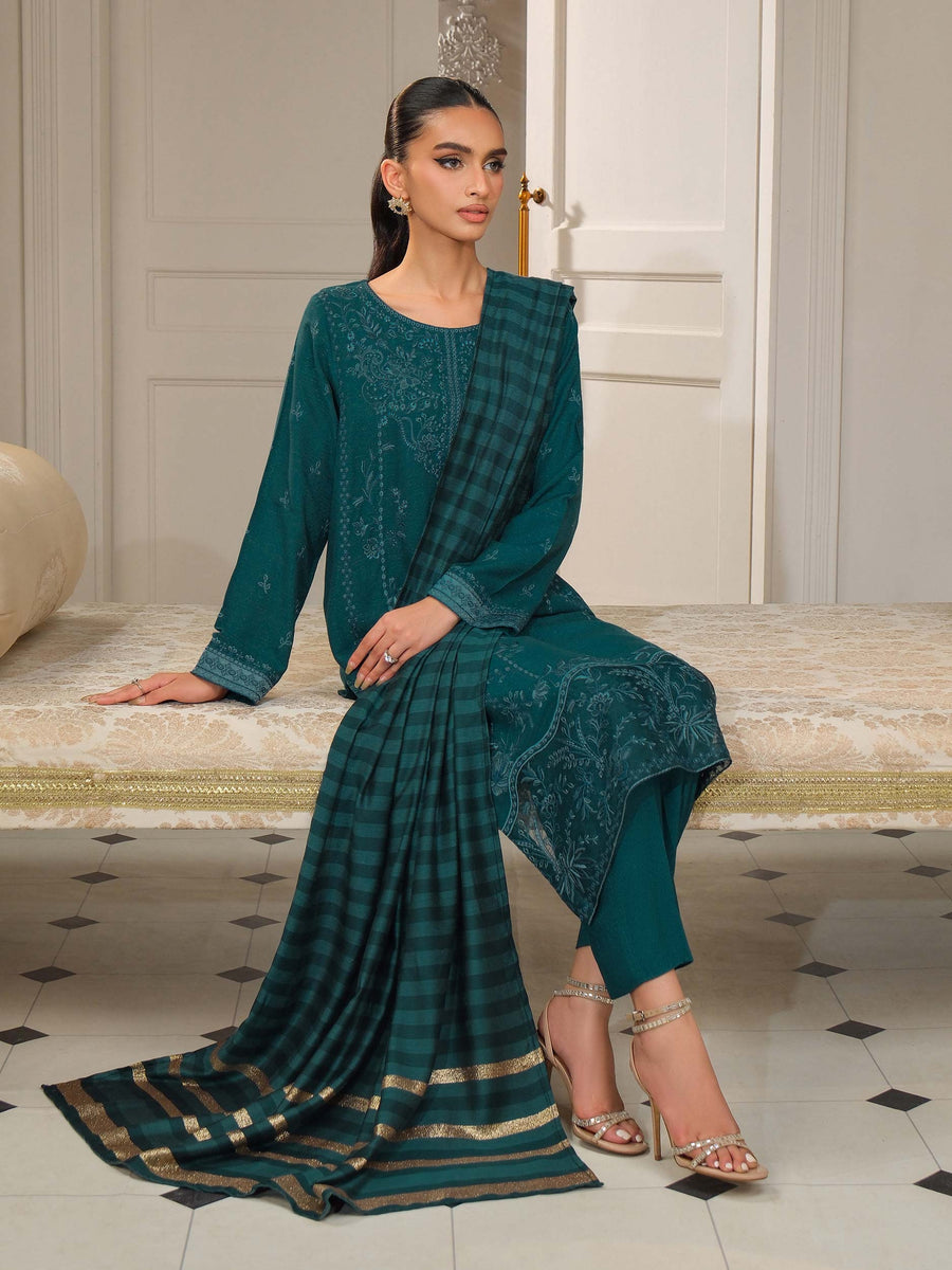 Emerald Karandi 3-Piece Suit | Zardosi Embroidered