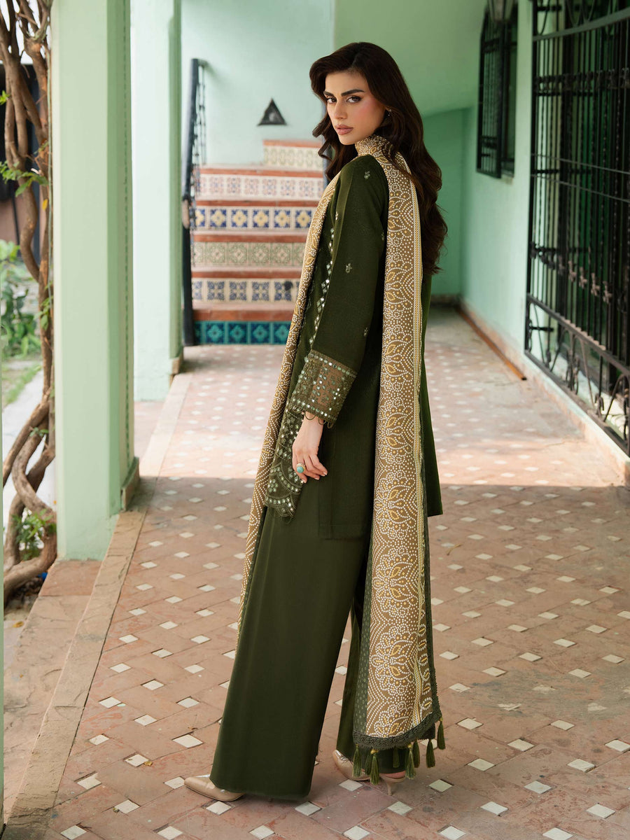 Sage Green Karandi 3-Piece Suit | Zardosi Neckline