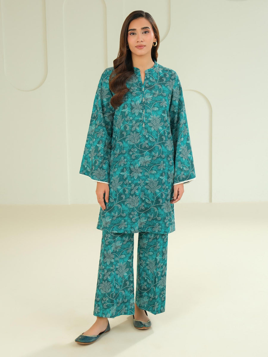 Green Khaddar unstitched printed shirt fabric from Winter's fabric collection