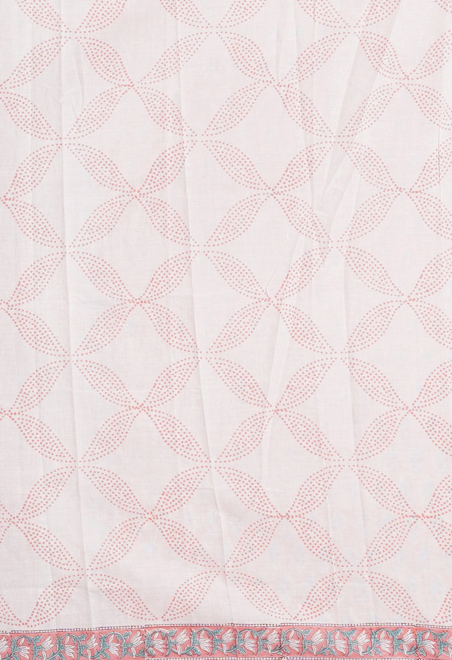 Coral Pink Pure Hand Block Printed Chanderi Sico Saree-UNM81644 - Pehnaawaa