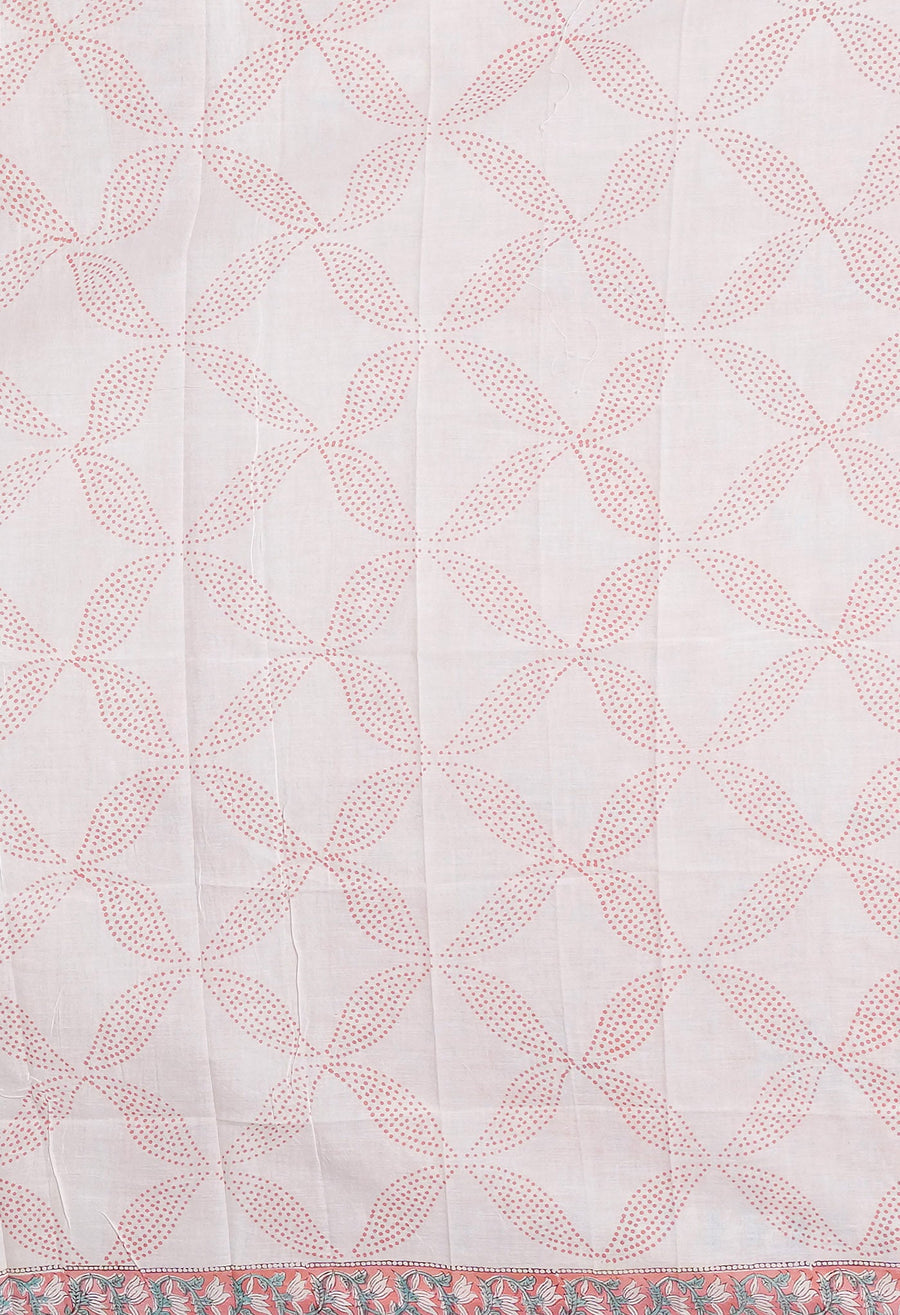 Coral Pink Pure Hand Block Printed Chanderi Sico Saree-UNM81646 - Pehnaawaa