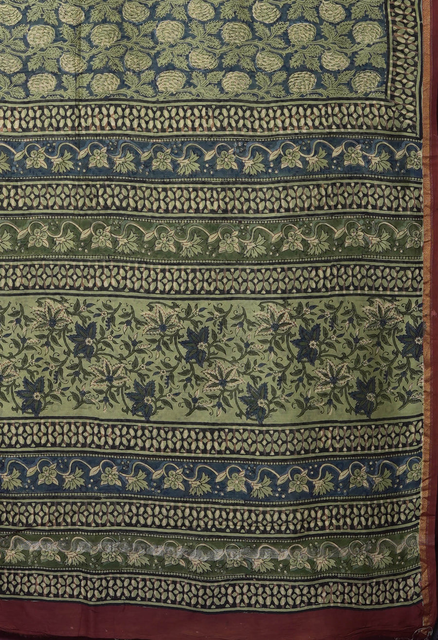 Blue Pure Bagru Block Printed Chanderi Sico Saree-UNM82638 - Pehnaawaa