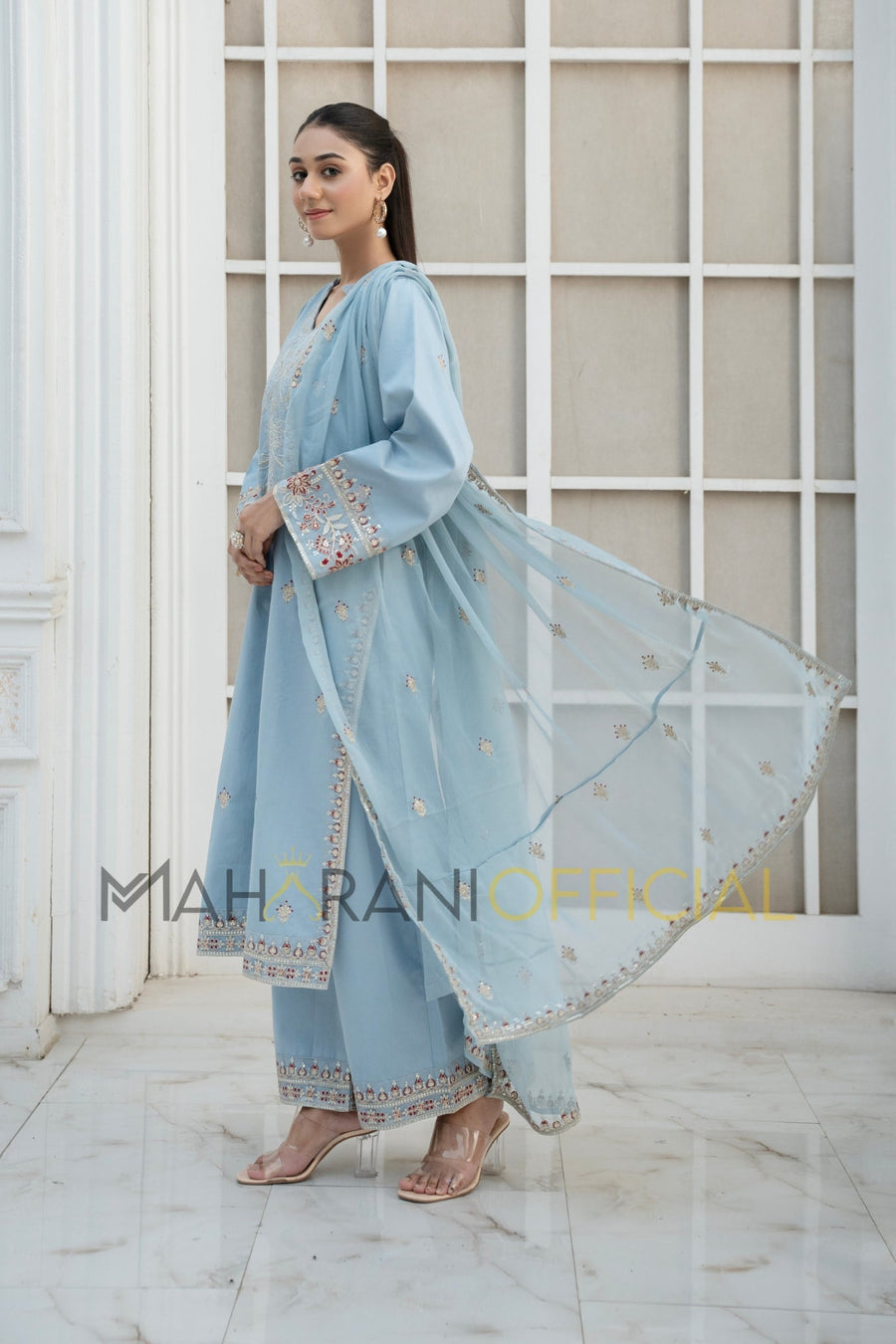 Blue Azure Petal 3 piece Embroidered Luxury Pret For Women