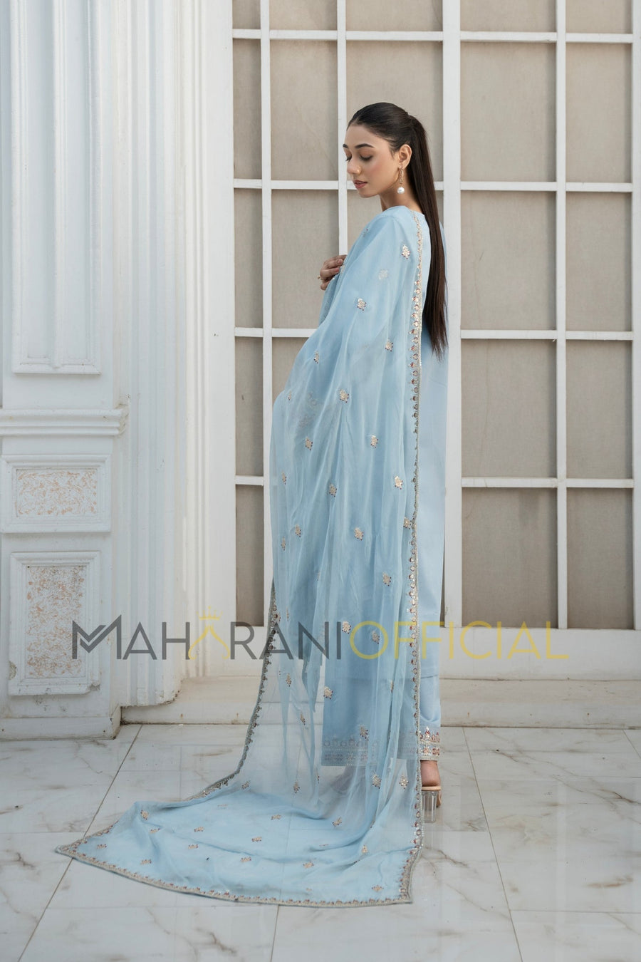 Blue Azure Petal 3 piece Embroidered Luxury Pret For Women