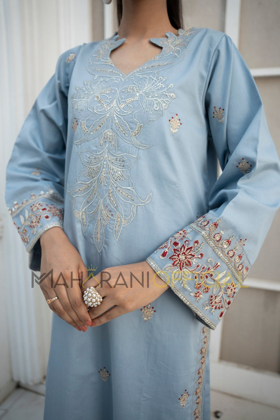 Blue Azure Petal 3 piece Embroidered Luxury Pret For Women
