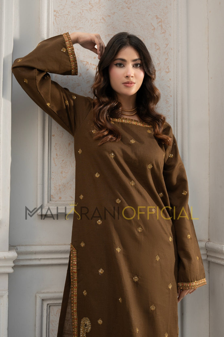 Tobacco Elegance 2 piece Khaddar Embroidered Stitched suit