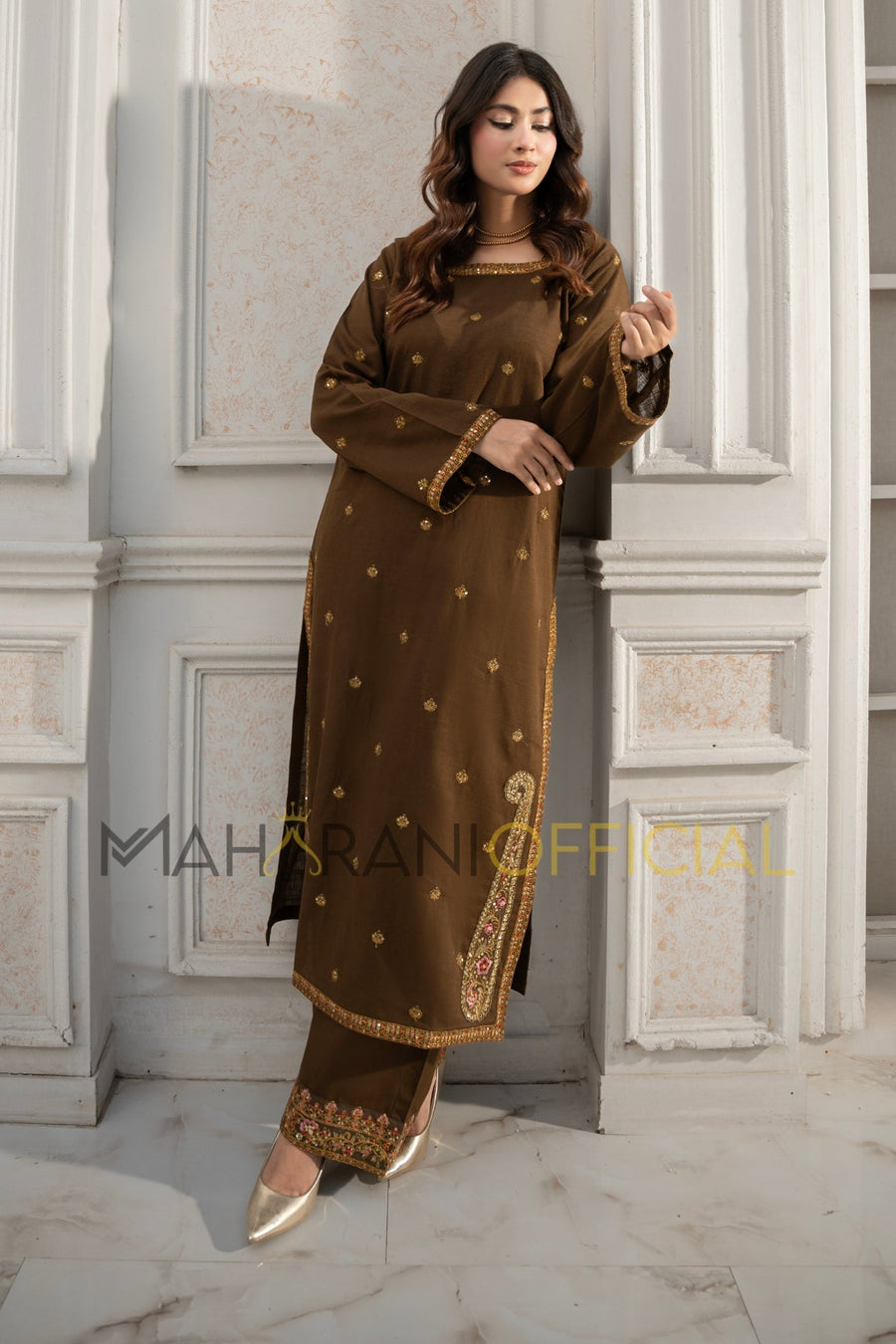 Tobacco Elegance 2 piece Khaddar Embroidered Stitched suit