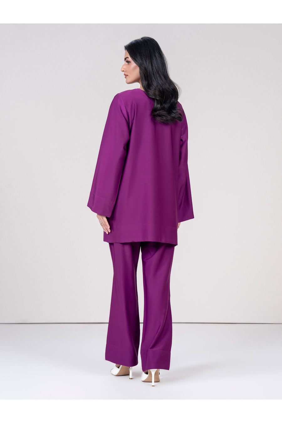 Plum Viscose 2-Piece Kurti Set | Zardosi Neckline