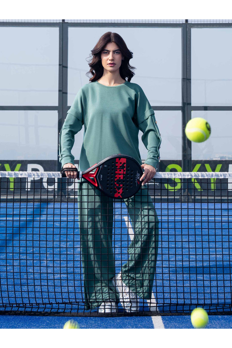 Sage Green Jersey 2-Piece Co-Ord Set | Button Detail Sleeves