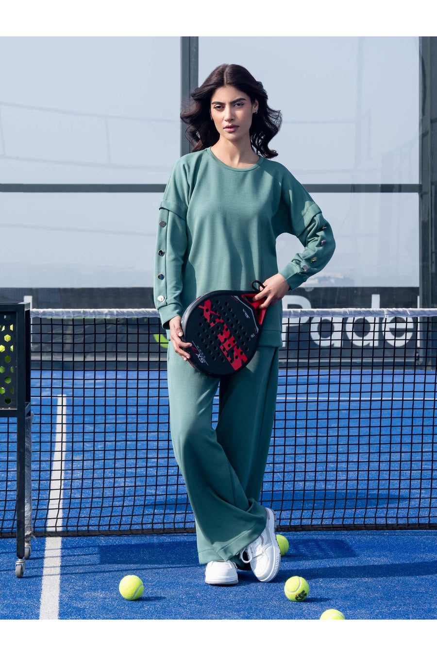 Sage Green Jersey 2-Piece Co-Ord Set | Button Detail Sleeves