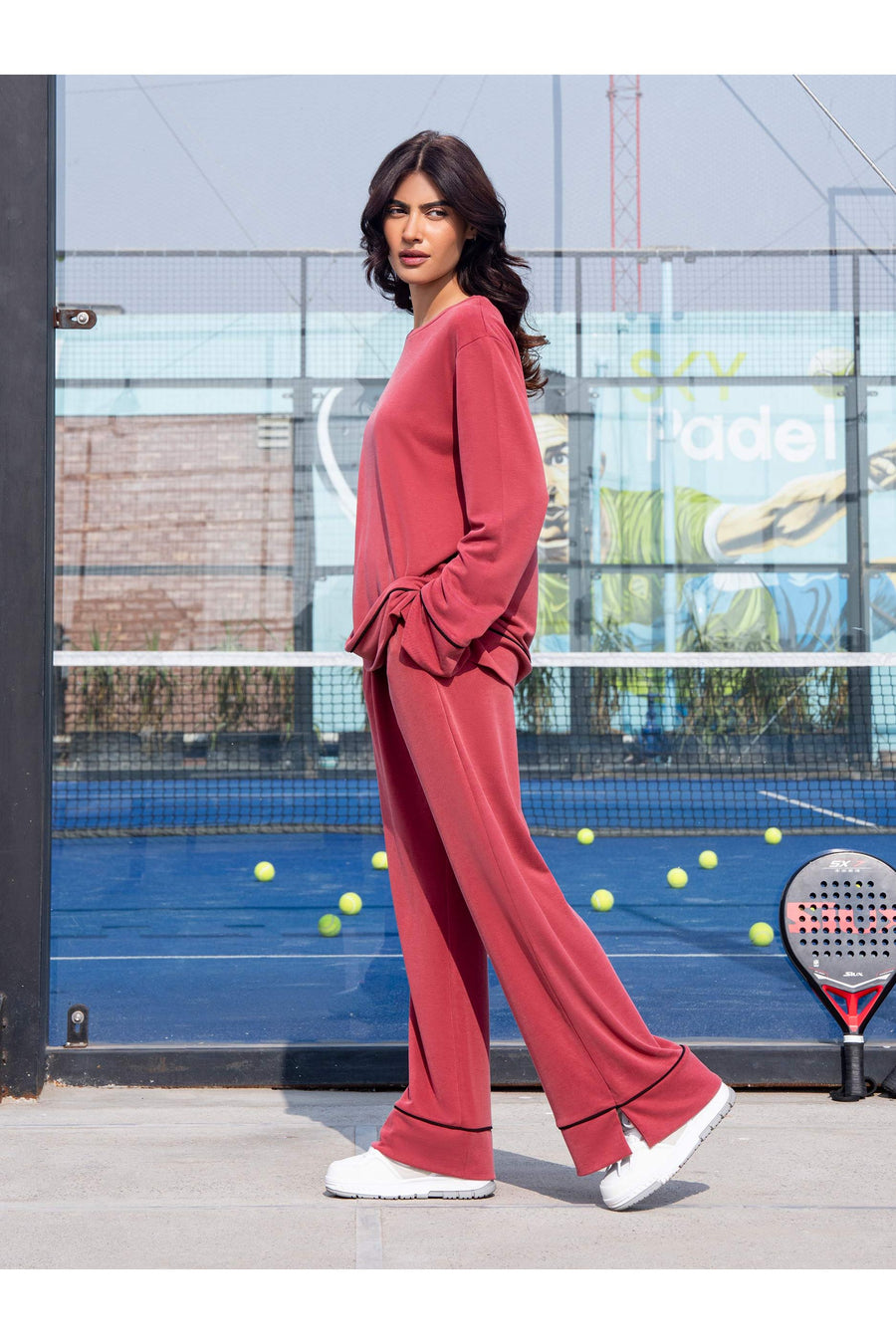 Rust Rose Cotton Jersey 2-Piece Co-ord | Folded Hem Detail