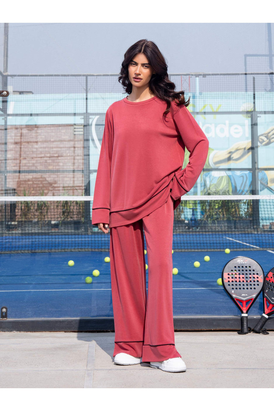 Rust Rose Cotton Jersey 2-Piece Co-ord | Folded Hem Detail