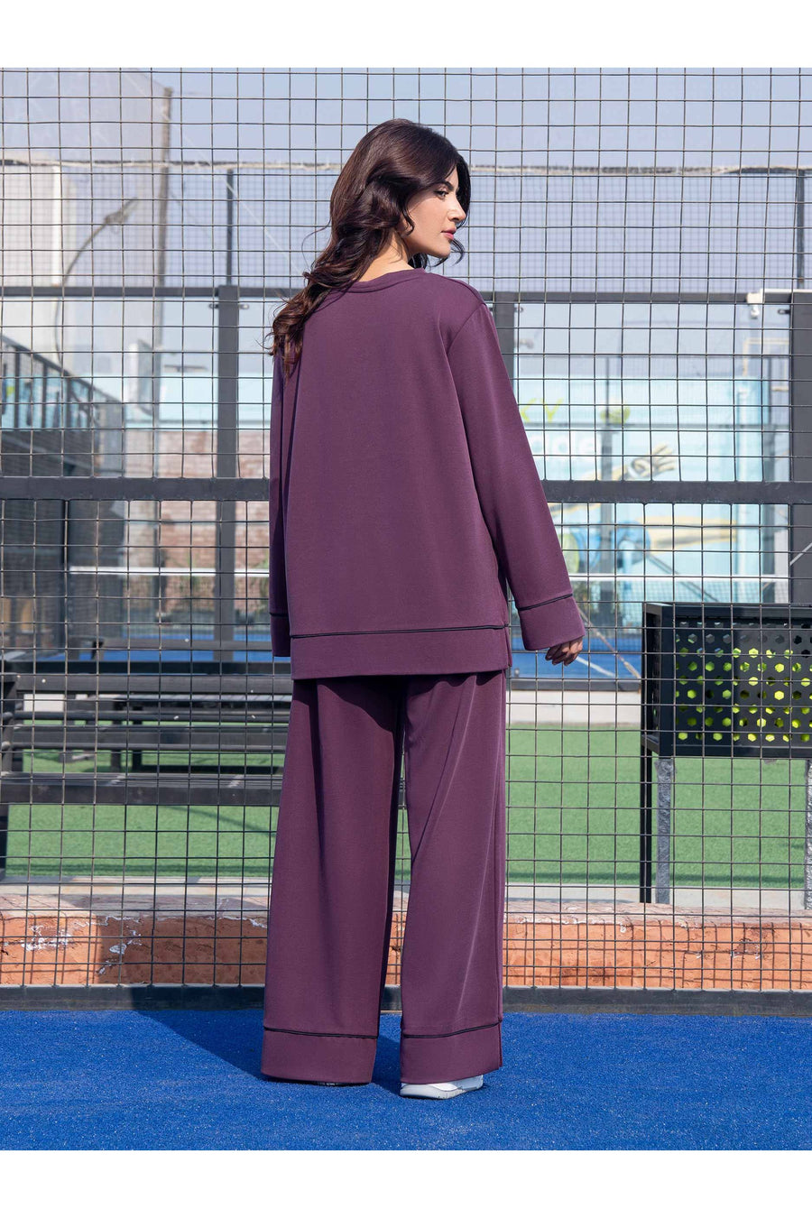 Plum Jersey Knit 2-Piece Co-Ord | Contrast Folded Hem