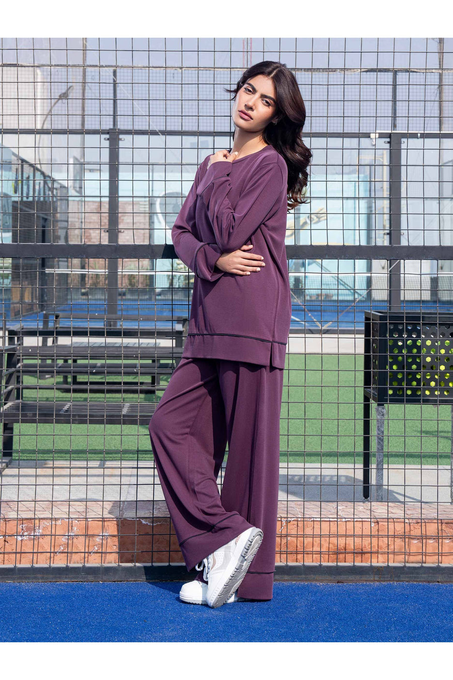 Plum Jersey Knit 2-Piece Co-Ord | Contrast Folded Hem