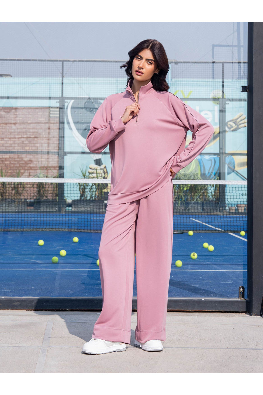Dusty Rose Jersey Knit 2-Piece Co-ord | Zip Collar Top