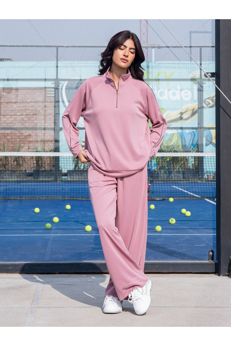 Dusty Rose Jersey Knit 2-Piece Co-ord | Zip Collar Top