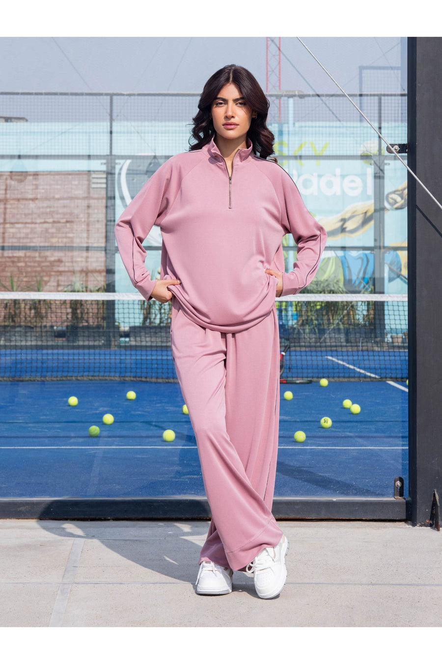 Dusty Rose Jersey Knit 2-Piece Co-ord | Zip Collar Top