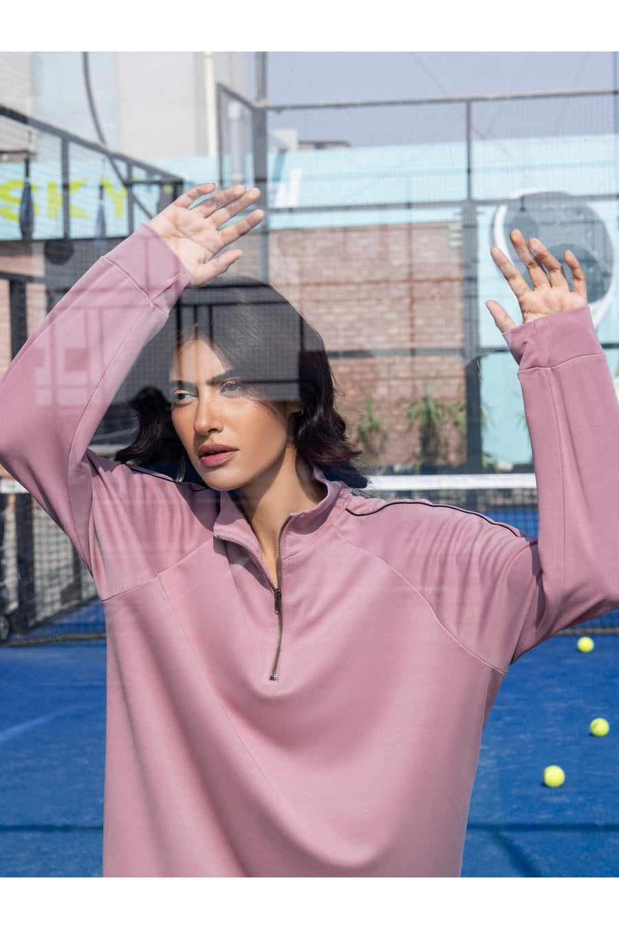 Dusty Rose Jersey Knit 2-Piece Co-ord | Zip Collar Top