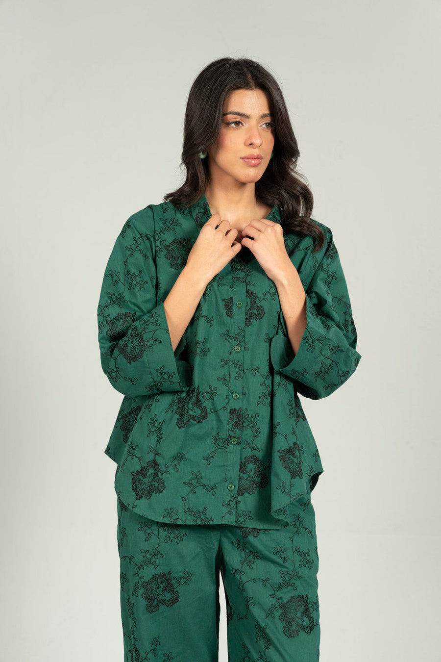 Emerald Irish Linen 2-Piece Culotte Set | Floral Print