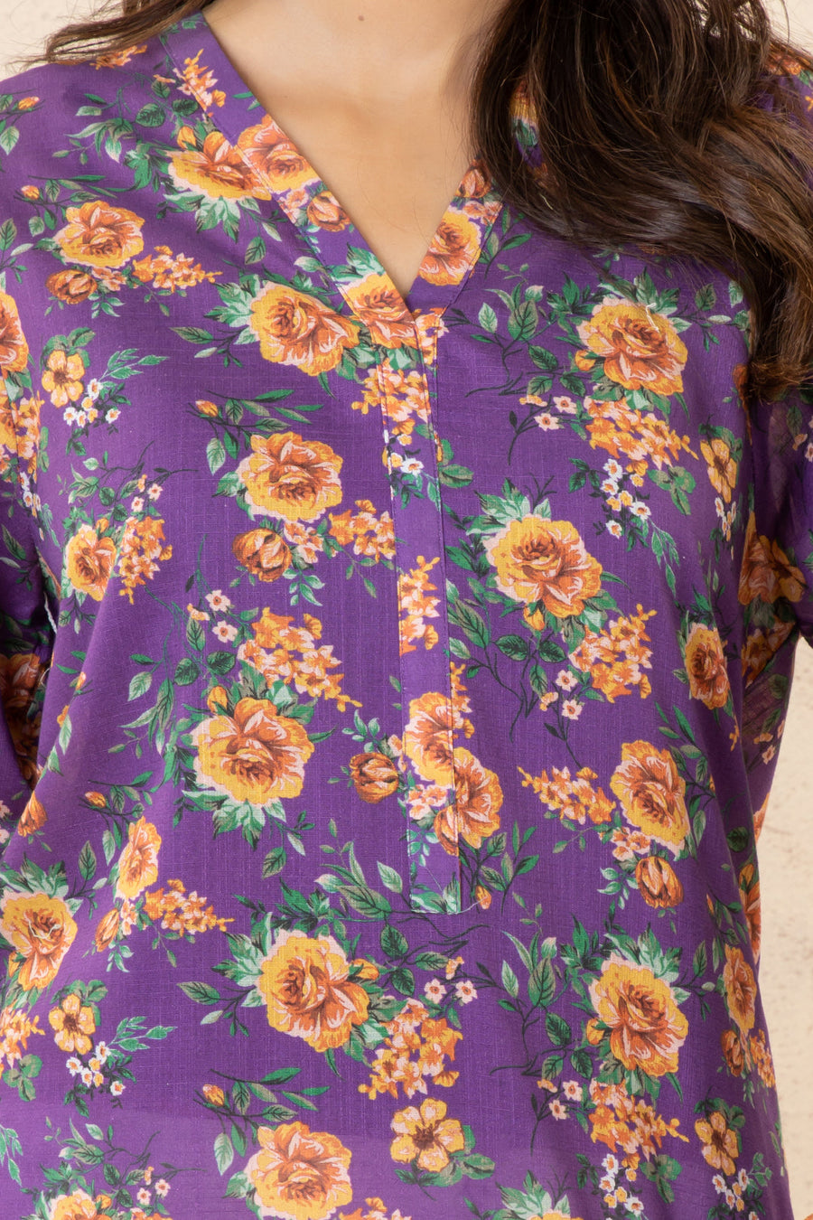 Plum Cotton Kurta | Sunflower Floral Print