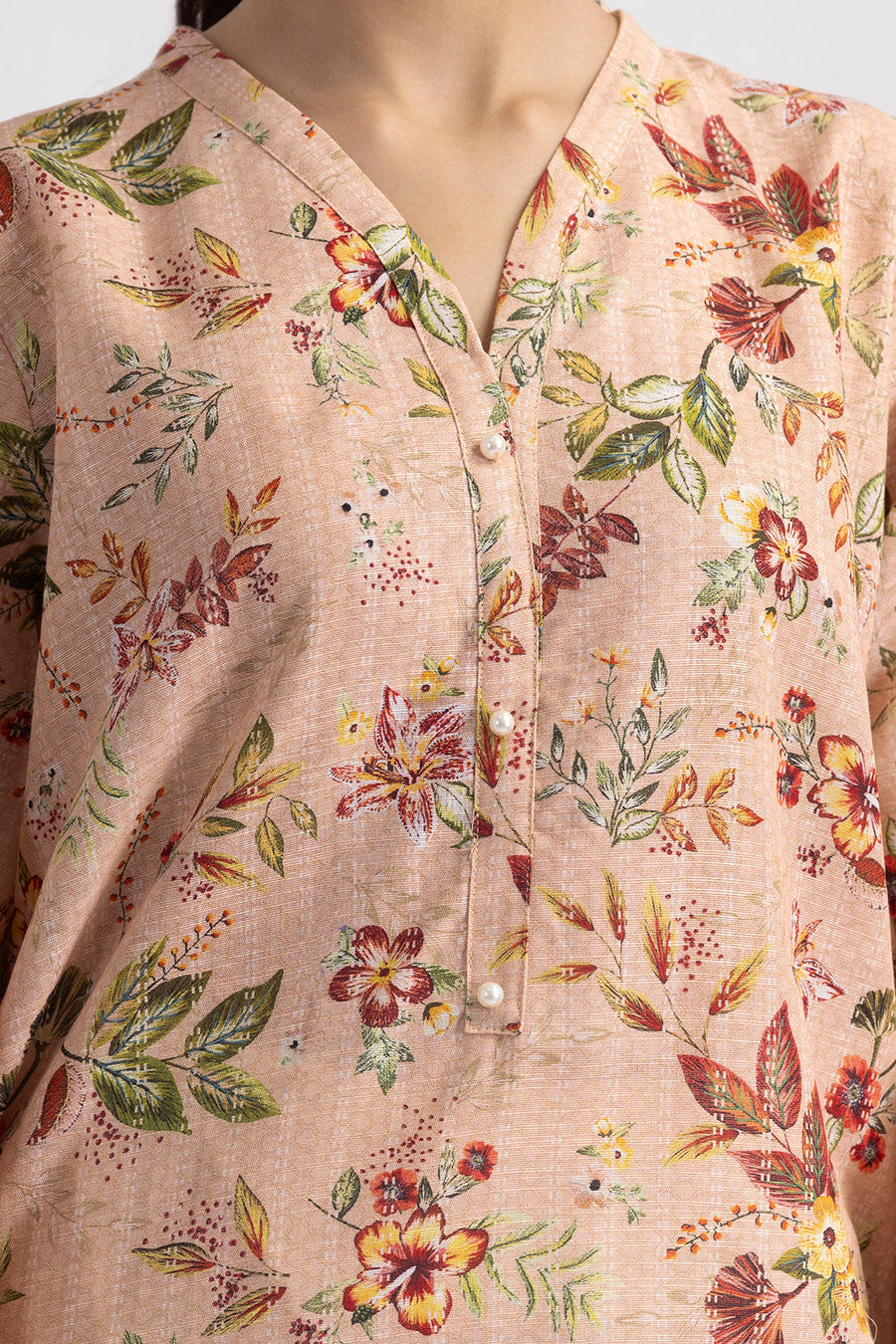 Tea Pink Linen 1-Piece Kurta | Floral Print