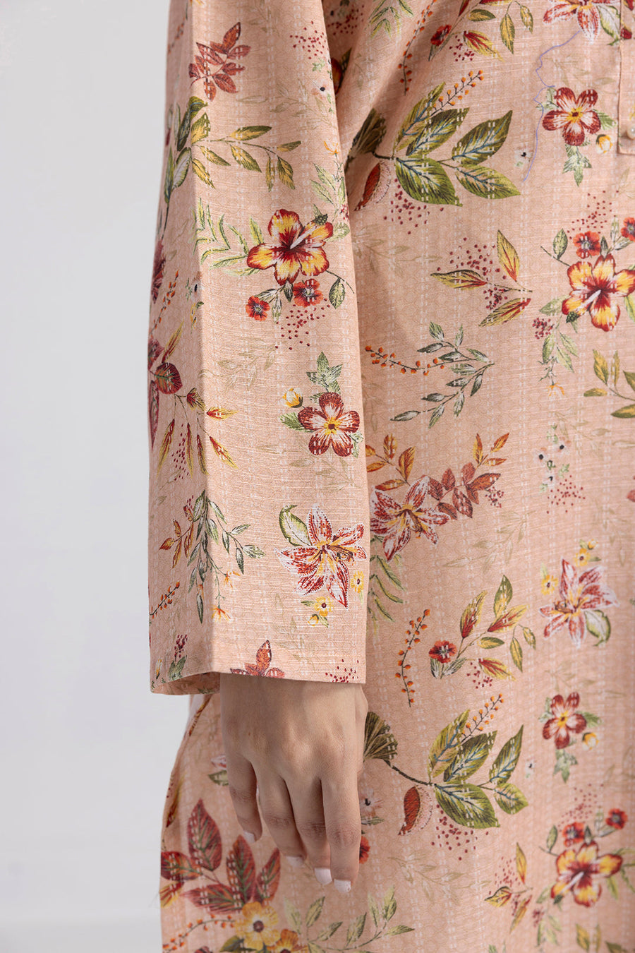 Tea Pink Linen 1-Piece Kurta | Floral Print