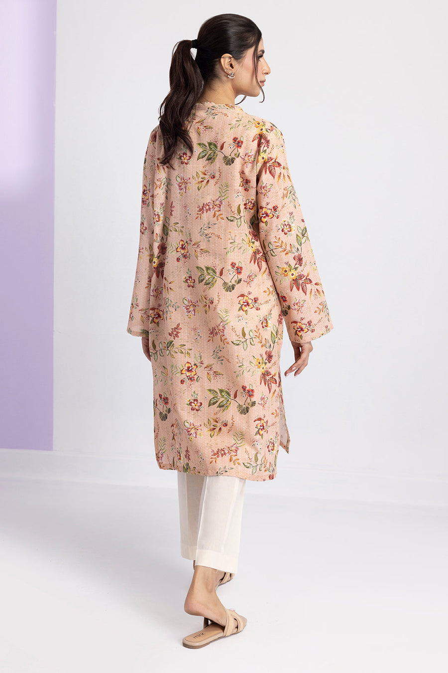 Tea Pink Linen 1-Piece Kurta | Floral Print