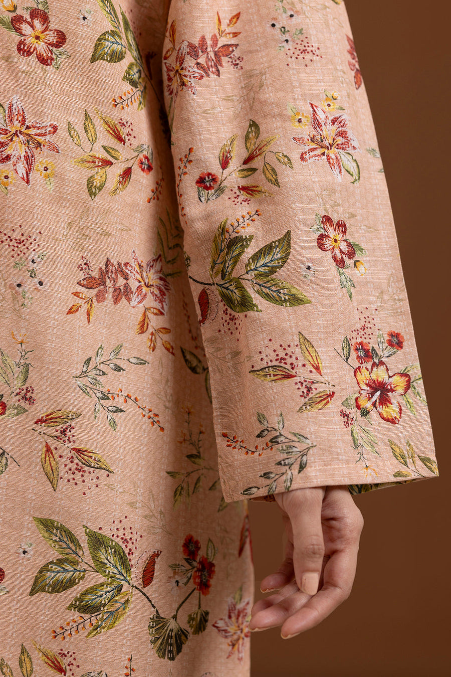 Tea Pink Linen 1-Piece Kurta | Floral Print