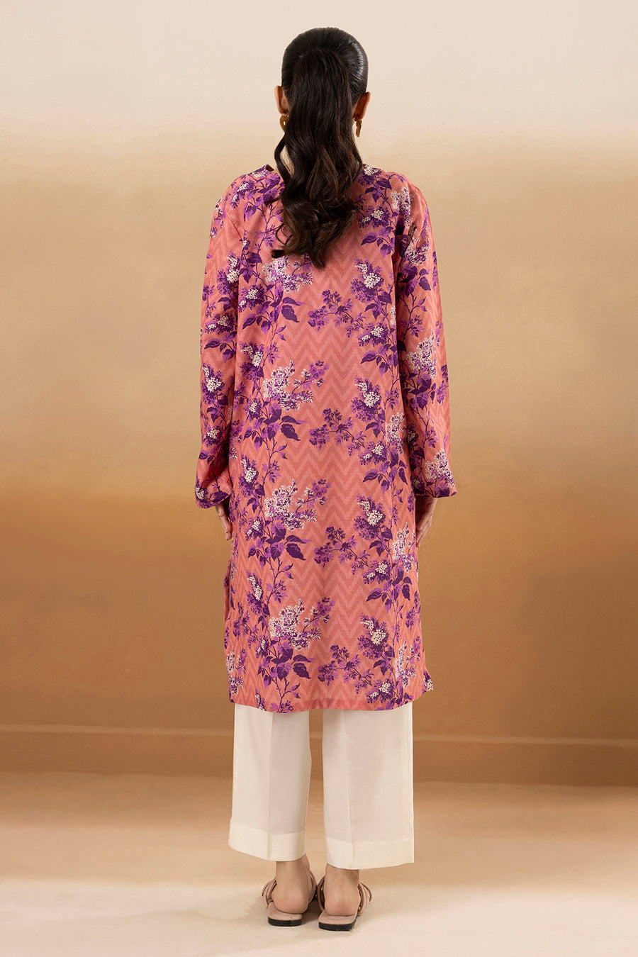 Tea Pink Khaddar 1-Piece Kurta | Floral Print