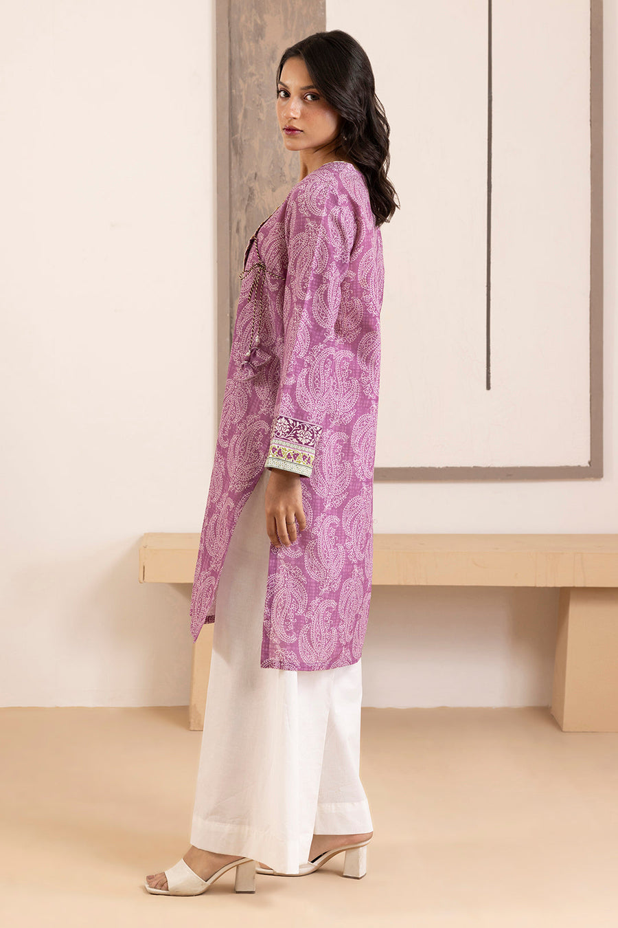 Pure Khaddar Handwoven Kurta In Mauve Tone - Pehnaawaa
