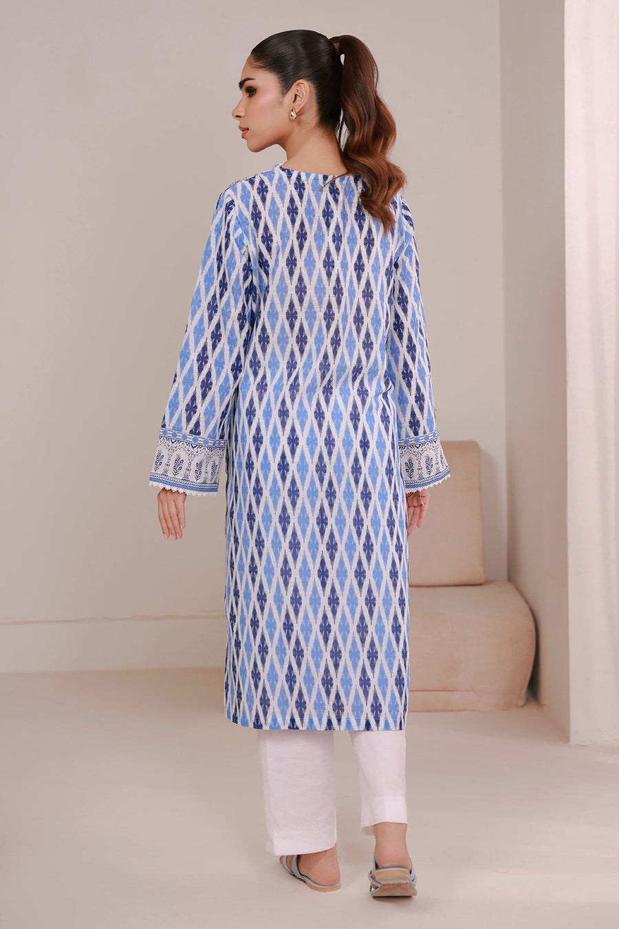 Slate Blue Khaddar 3-Piece Suit | Ikat Print with Resham Embroidery