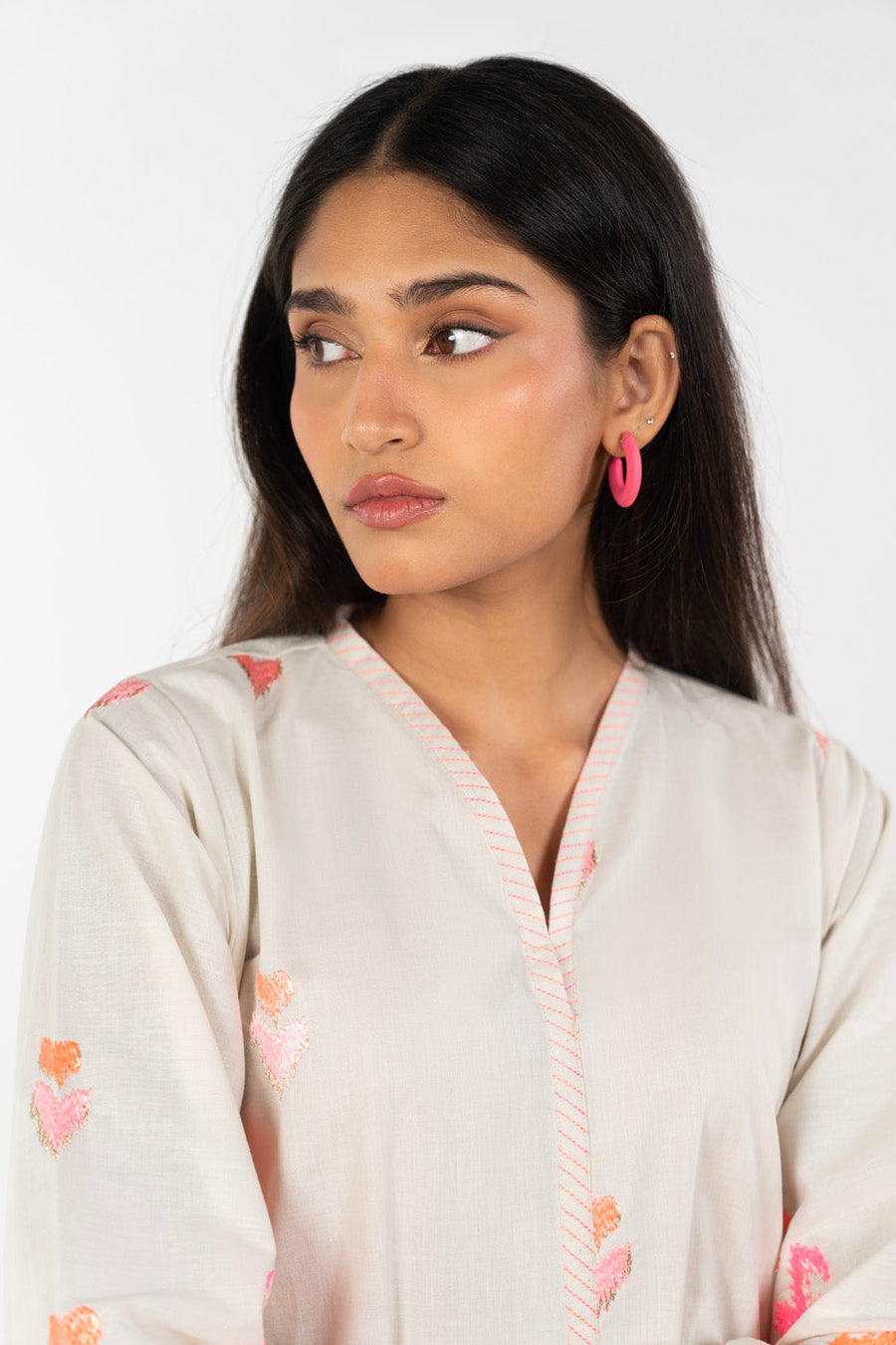 Ivory Linen 2-Piece Culotte Set | Ikat Embroidery