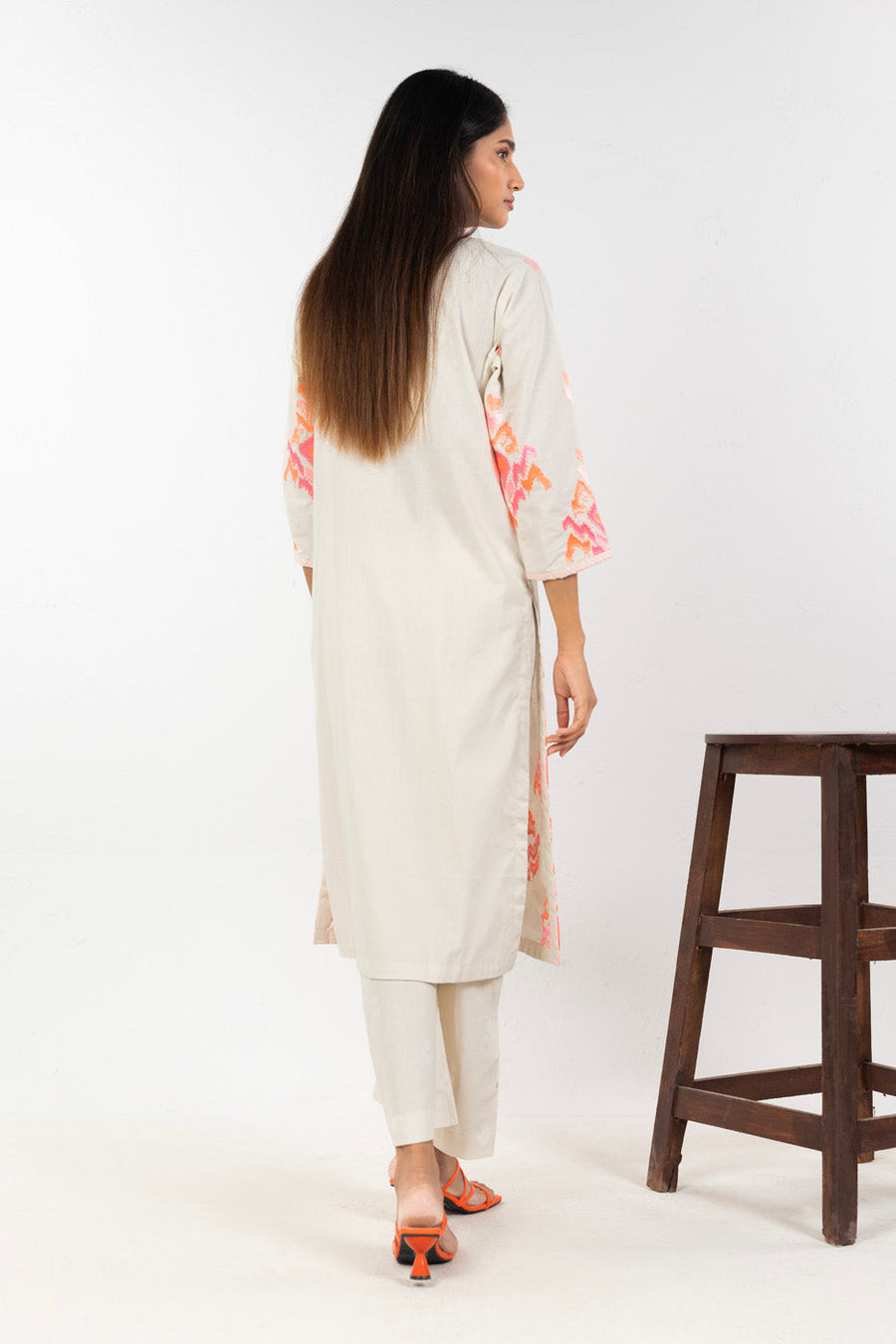 Ivory Linen 2-Piece Culotte Set | Ikat Embroidery