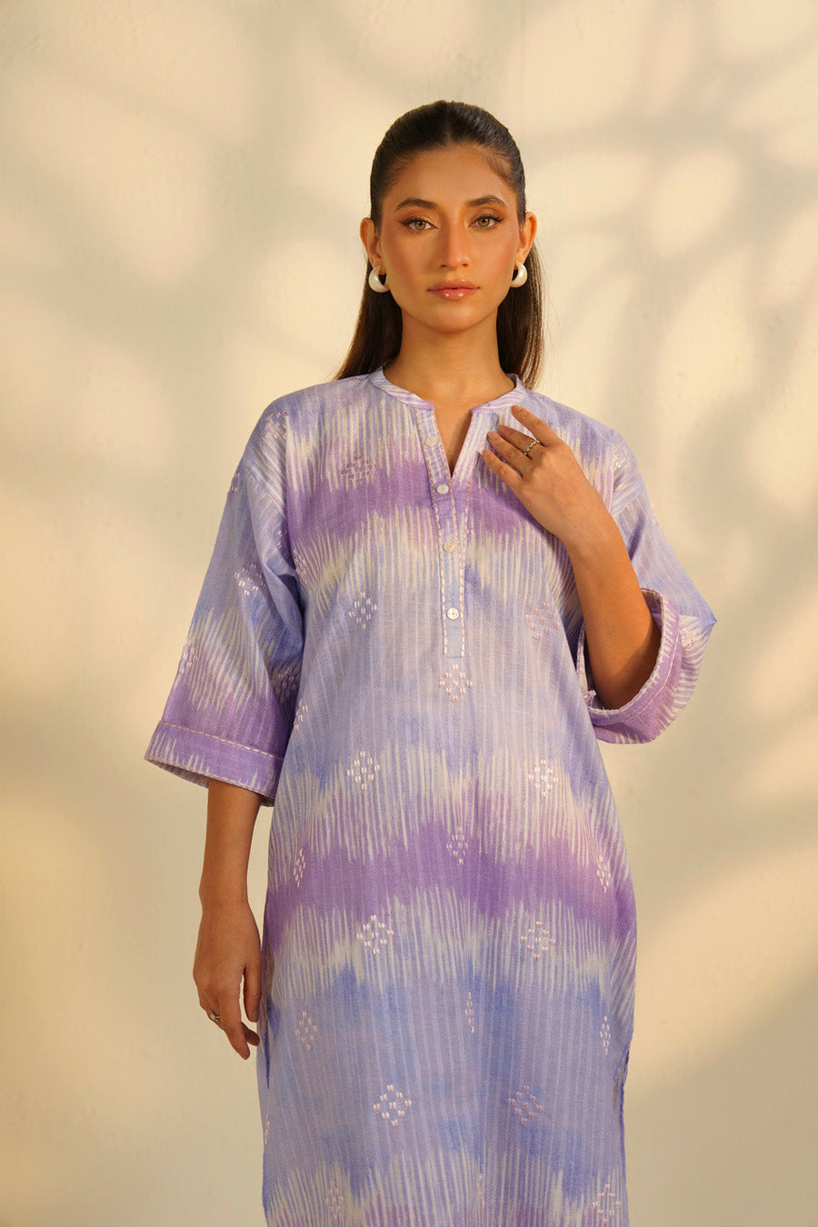 Lilac Dobby 2-Piece Culotte Set | Floral Resham Embroidery