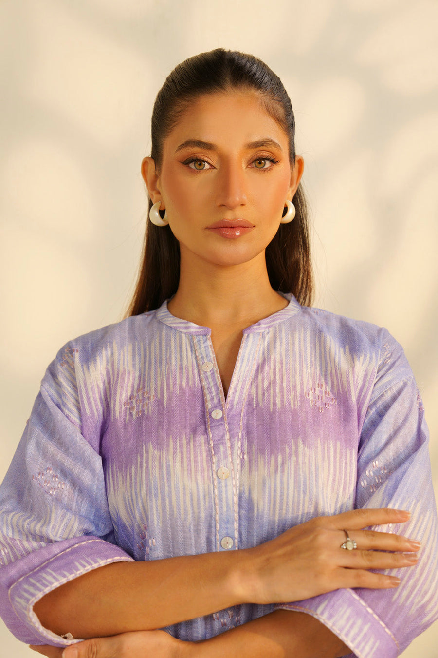 Lilac Dobby 2-Piece Culotte Set | Floral Resham Embroidery