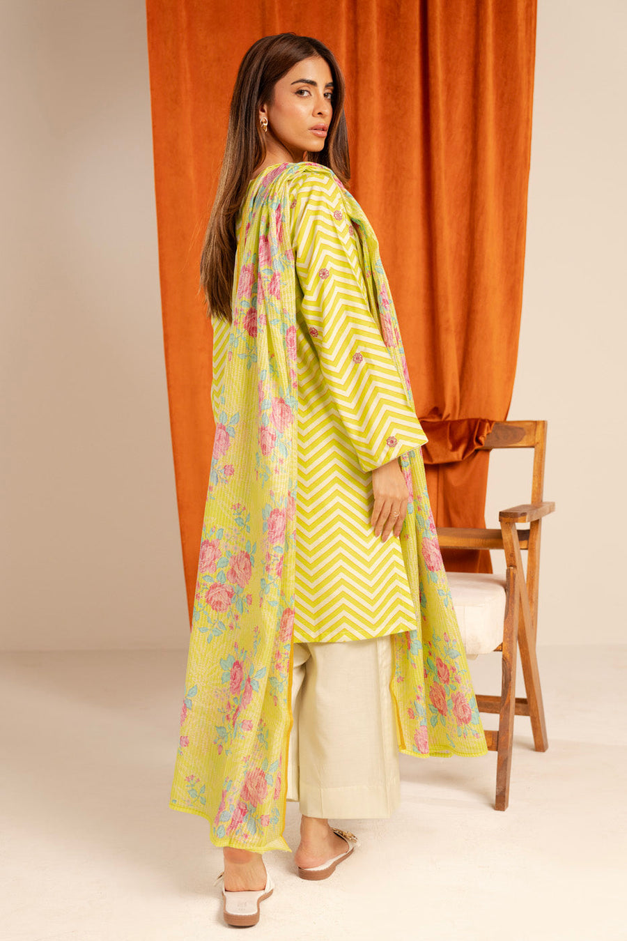 Chartreuse Cotton Silk 2-Piece Suit | Chevron & Floral