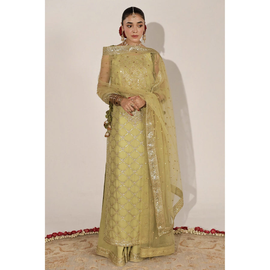 Pistachio Crystal 3 Piece Embroidered Luxury Pret