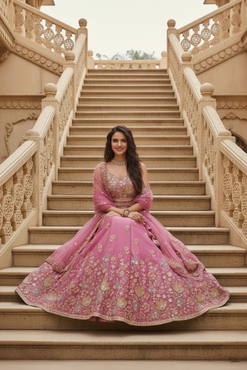 Embroidered Pink Bridal Lehenga Suit