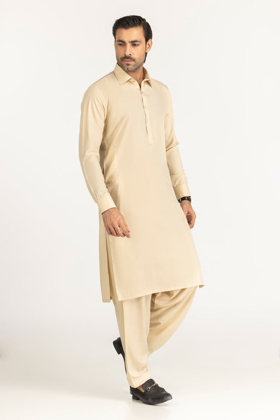 Off-White Cotton 2-Piece Kurta Set | Collar Placket