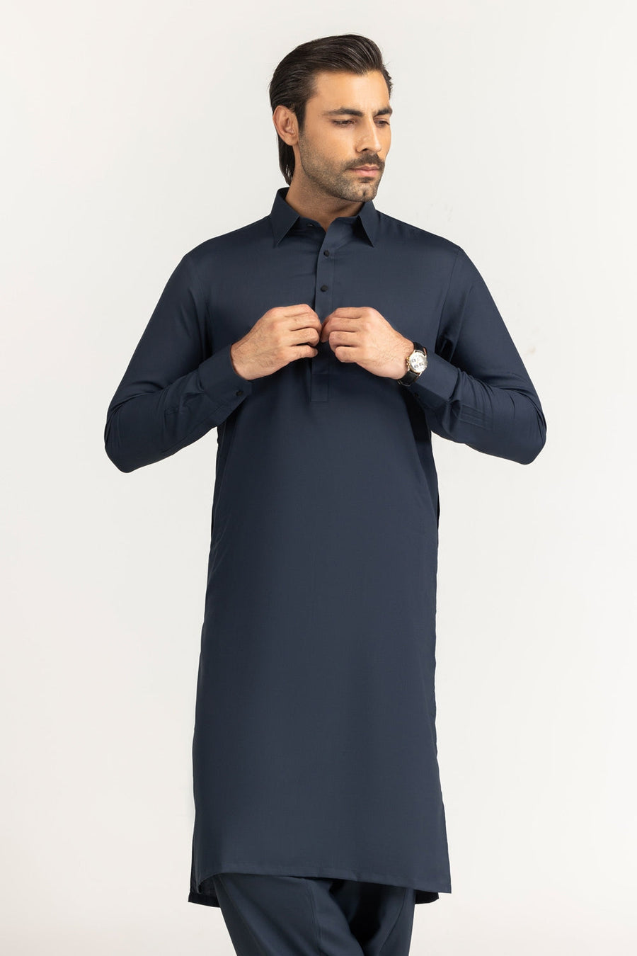 Off-White Cotton 2-Piece Kurta Set | Collar Placket