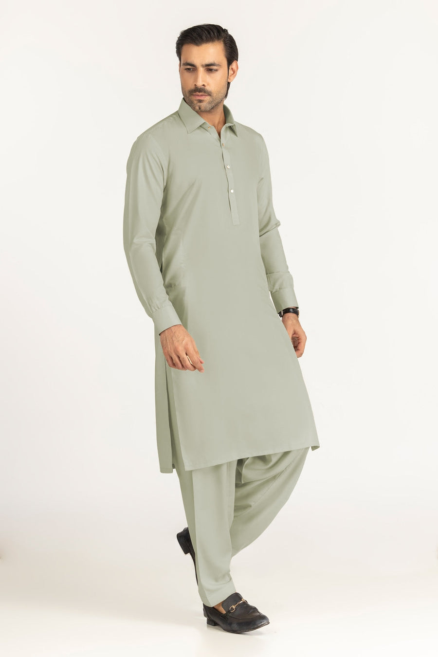 Off-White Cotton 2-Piece Kurta Set | Collar Placket