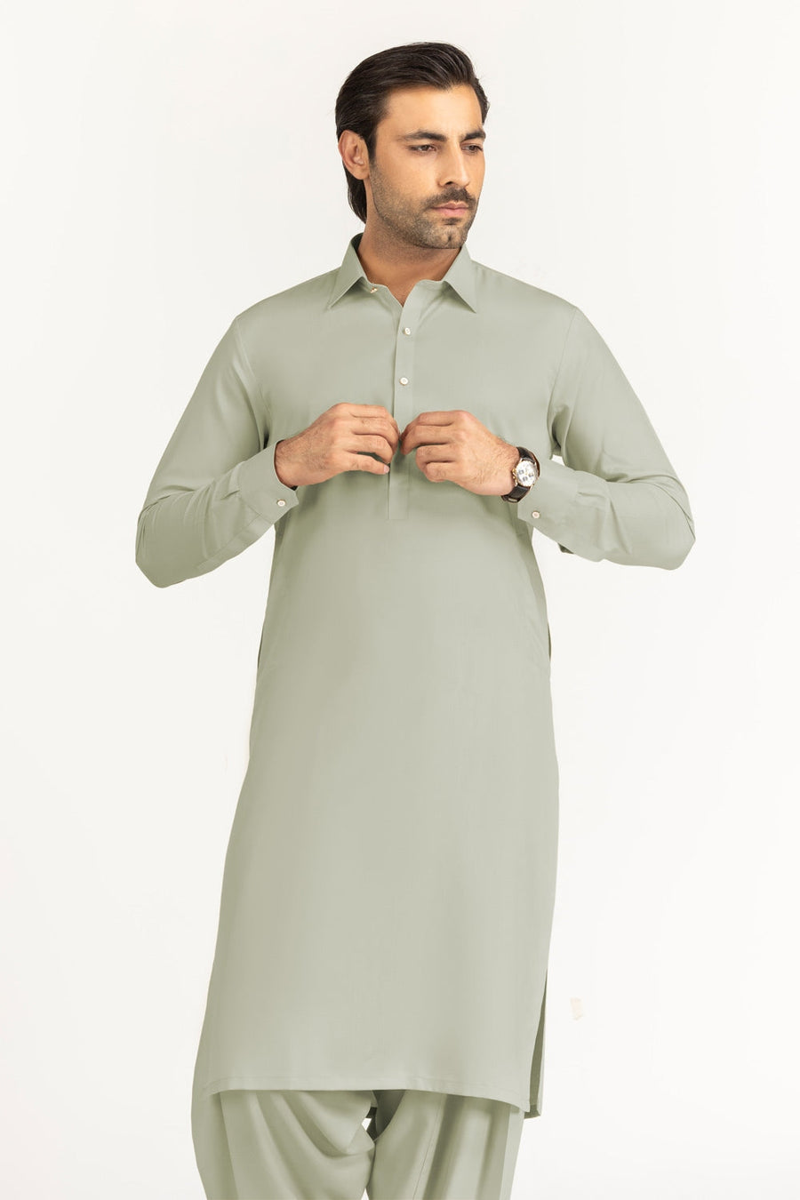 Off-White Cotton 2-Piece Kurta Set | Collar Placket