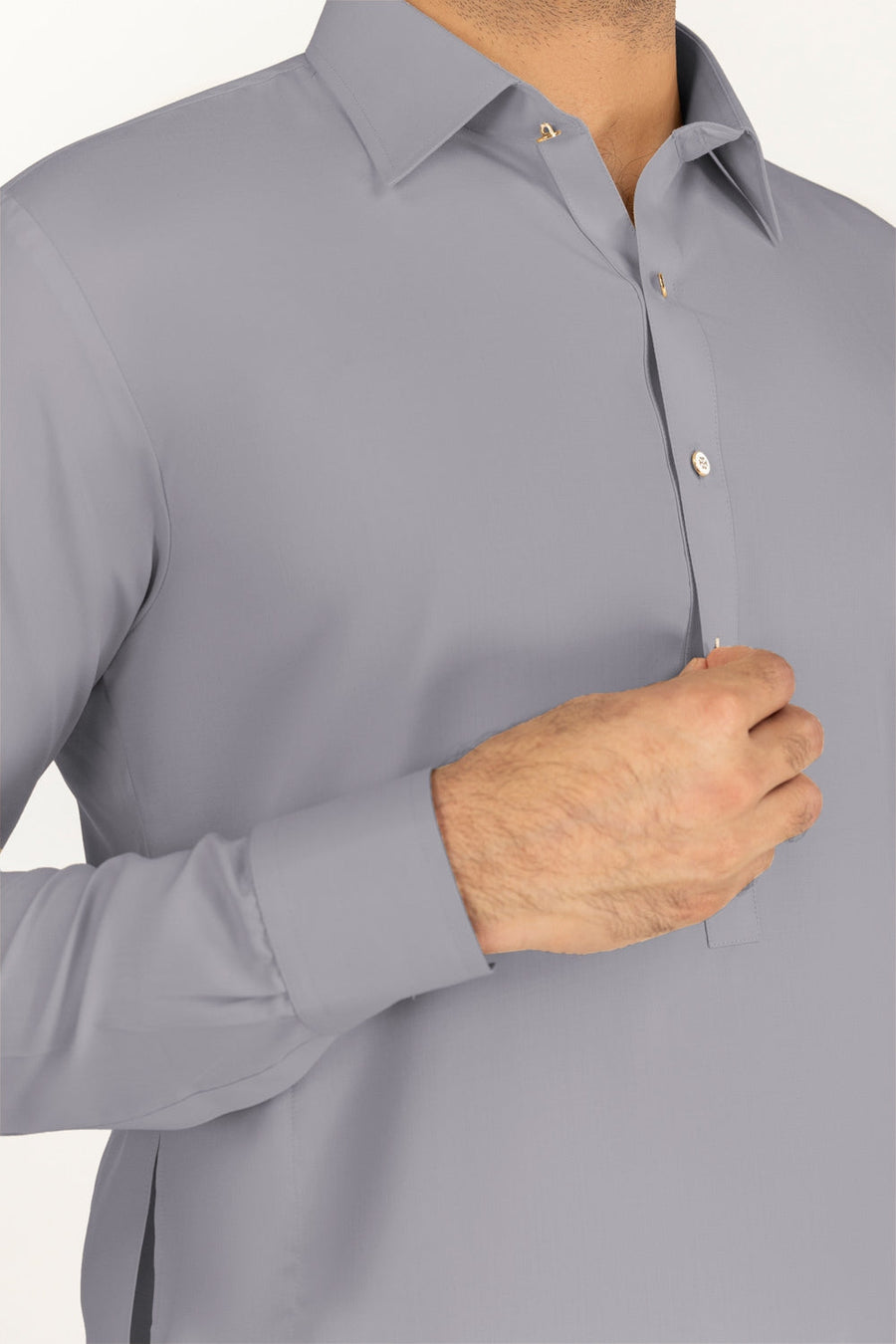 Off-White Cotton 2-Piece Kurta Set | Collar Placket