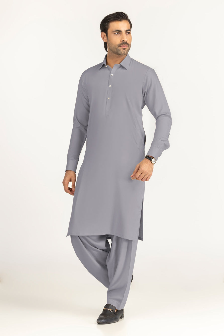 Off-White Cotton 2-Piece Kurta Set | Collar Placket