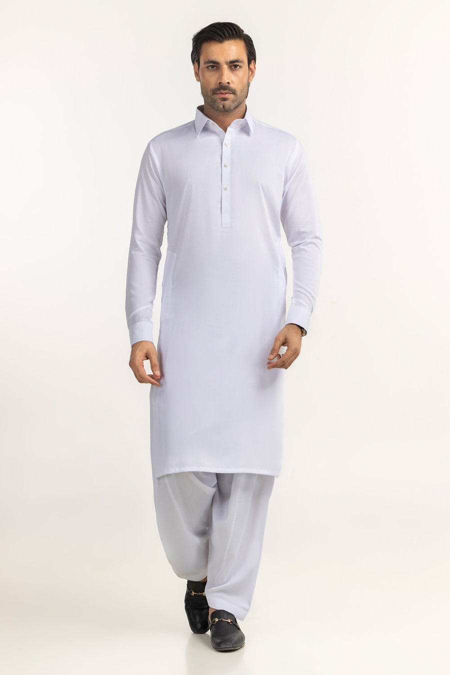 Off-White Cotton 2-Piece Kurta Set | Collar Placket