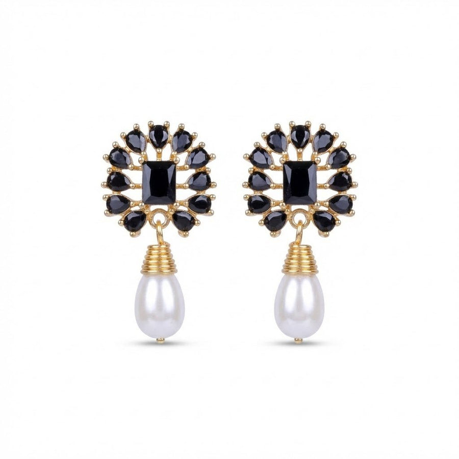 Amethyst Pearl Drop Earrings - 21k Gold Plated Gemstone Jewelry - Pehnaawaa